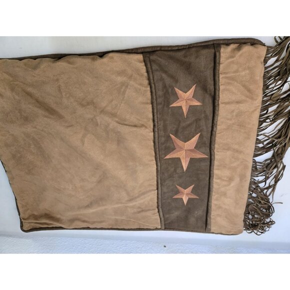 H&H Designs Decorative Pillow Cover 21x27 Western Star Fringe Accent Brown Tan - Picture 1 of 5